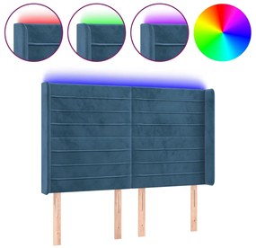 vidaXL Κεφαλάρι Κρεβατιού LED Σκούρο Μπλε 147x16x118/128 εκ. Βελούδινο