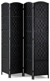 VEVOR 4 Panel Room Divider Hand-Woven Folding Privacy Screen with Hinges Black