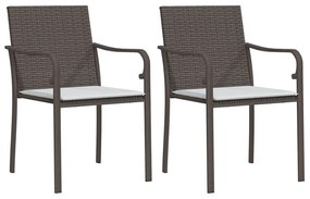 Καρέκλες Κήπου 2 τεμ. Καφέ 56x59x84 εκ. Συνθ. Ρατάν &amp; Μαξιλάρια - Καφέ