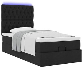 vidaXL Οθωμανικό κρεβάτι με στρώμα &amp; LEDs Μαύρο 90x200 cm Ύφασμα
