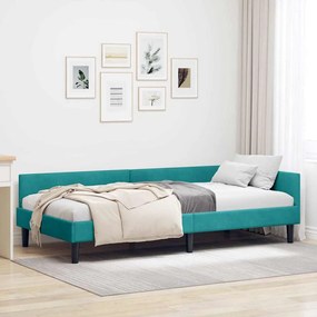 vidaXL Πλαϊνό Κρεβάτι Τιρκουάζ 100 x 200 cm Βελούδο και Στιβαρή ξυλεία