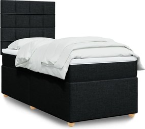 vidaXL Κρεβάτι Boxspring με Στρώμα Μαύρο 90x190 εκ.Υφασμάτινο