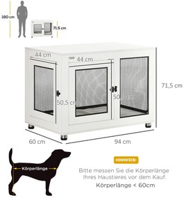 PawHut Κουτί σκύλου, με μαλακό χαλάκι, 2 πόρτες, κλειδώνει, Ατσάλι, Λευκό, 94 x 60 x 71,5 εκ.