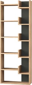Βιβλιοθήκη Oppa Megapap χρώμα sapphire oak/ανθρακί 60x22x162εκ.