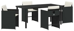 vidaXL Σέτ φαγητού για κήπο με μαξιλάρι 5 pcs Μαύρο Πολυ ράταν