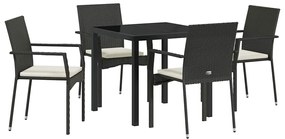 vidaXL Σέτ φαγητού για κήπο με μαξιλάρι 5 pcs Μαύρο Πολυ ράταν