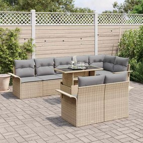 vidaXL Σετ Καναπέ Κήπου με μαξιλάρι 9 pcs Μπεζ Πολυ ράταν