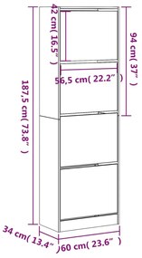 Παπουτσοθήκη με 4 Ανακλ. Συρτάρια Καφέ Δρυς 60x34x187,5 εκ. - Καφέ