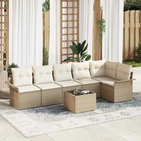 vidaXL Σετ Καναπέ Κήπου με μαξιλάρι 7 pcs Μπεζ Πολυ ράταν