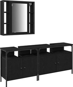 vidaXL Μονάδες Νιπτήρα Μπάνιου με ράφι 3 pcs Μαύρο Επεξεργασμένο ξύλο