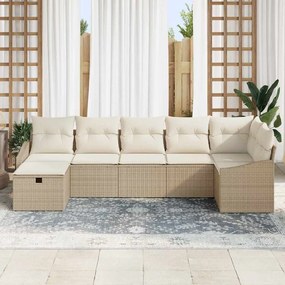 vidaXL Σετ Καναπέ Κήπου με μαξιλάρι 7 pcs Μπεζ Πολυ ράταν
