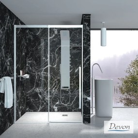 DEVON Smooth Slider 1+1 Πόρτα ντουζιέρας με 1 σταθερό &amp; 1 συρόμενο φύλλο CHROME 107 - 111εκ Υ200εκ