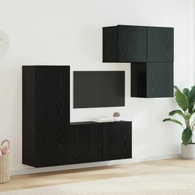 vidaXL Ντουλάπι TV Επιτοίχιο 4 pcs Μαύρη Οξυά Επεξεργασμένο ξύλο