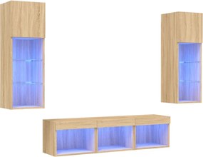 vidaXL Έπιπλα Τοίχου Τηλεόρασης 5 τεμ. LED Sonoma Δρυς από Επεξ. Ξύλο