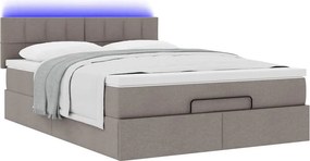 vidaXL Οθωμανικό κρεβάτι με στρώμα &amp; LEDs τεφρόχρουν χρώμα Ύφασμα