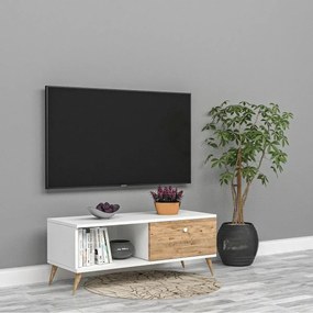 Stewehome Έπιπλο τηλεόρασης από mdf με ράφι Λευκό 70x24x10 cm