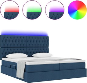vidaXL LED Κρεβάτι αποθήκευσης με στρώμα Μπλε 200 x 200 cm Ύφασμα