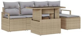 vidaXL Σετ Καναπέ Κήπου με αποθήκευση 6 pcs Μπεζ Πολυ ράταν