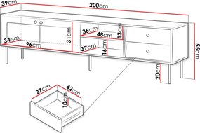 Έπιπλο τηλεόρασης Valerio 200-Leuko - 200.00Χ39.00Χ55.00cm