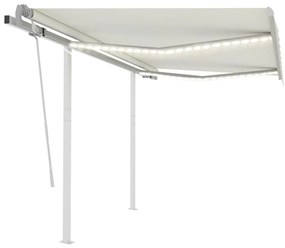 vidaXL Τέντα Συρόμενη Χειροκίνητη με LED Κρεμ 3 x 2,5 μ.