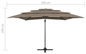 Ομπρέλα 4 Επιπέδων Taupe 250 x 250 εκ. με Ιστό Αλουμινίου - Μπεζ-Γκρι