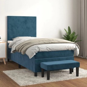 Κρεβάτι Boxspring με Στρώμα Σκούρο Μπλε 100x200 εκ. Βελούδινο - Μπλε