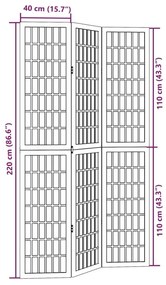 Διαχωριστικό Χώρου με 3 Πάνελ Μαύρο από Μασίφ Ξύλο Παυλώνιας - Μαύρο