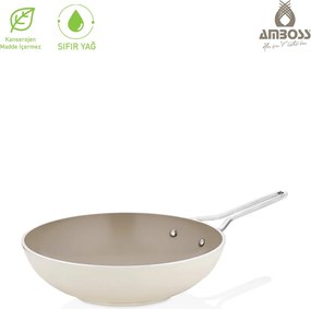 Stewehome Φυσικό κεραμικό τηγάνι wok Κρεμ