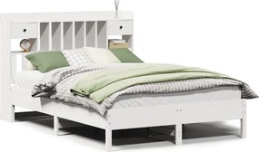vidaXL Κρεβάτι Βιβλιοθήκη Χωρίς Στρώμα Λευκό 135x190 εκ Μασίφ Πεύκο