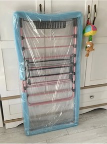 Stewehome μεταλλική διπλή πτυσσόμενη απλώστρα ρούχων με χοντρό σωλήνα Ροζ