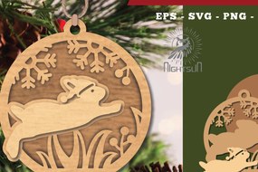 Σετ των 3 Intra απο ξύλο plywood 3mm-4mm πάχος Χριστουγεννιάτικο στολίδι με κομμένο λέιζερ με κουνέλι Δίασταση 8x8 cm INTRAFABR-112767644