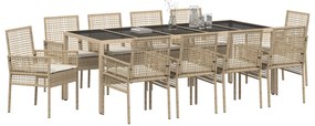 vidaXL Σετ Τραπεζαρίας Κήπου 11 Τεμαχίων με Μαξιλάρια Μπεζ Συνθετικό Ρατάν