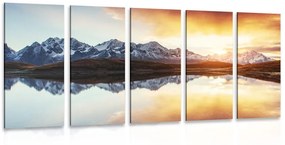 Εκθαμβωτική εικόνα 5 τμημάτων το εκθαμβωτικό ηλιοβασίλεμα πάνω από μια ορεινή λίμνη - 200x100