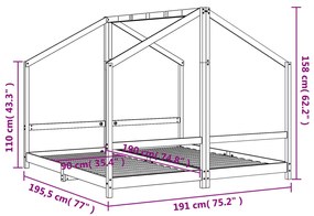 Πλαίσιο Παιδικού Κρεβατιού Μαύρο 2x(90x190)εκ Μασίφ Ξύλο Πεύκου - Μαύρο