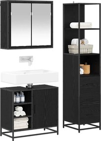 vidaXL Σετ Επίπλων Μπάνιου με ράφι 3 pcs Μαύρη Οξυά Επεξεργασμένο ξύλο