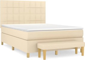 vidaXL Κρεβάτι Boxspring με Στρώμα Κρεμ 140x190 εκ. Υφασμάτινο