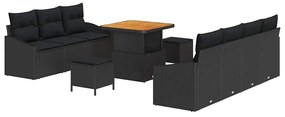 vidaXL Σετ Καναπέ Κήπου με μαξιλάρι 10 pcs Μαύρο 80 x 80 x 71 cm