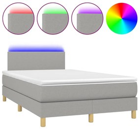 vidaXL Κρεβάτι Boxspring με Στρώμα & LED Αν.Γκρι 120x190εκ. Υφασμάτινο