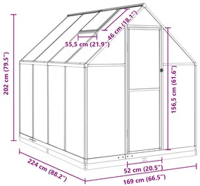 Θερμοκήπιο με Πλαίσιο Βάσης Ασημί 224x169x202 εκ. Αλουμινίου - Ασήμι