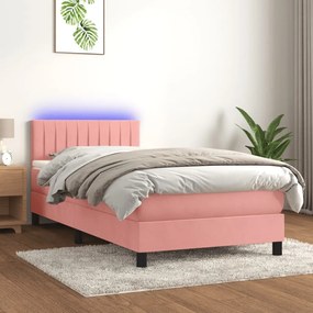 ΚΡΕΒΑΤΙ BOXSPRING ΜΕ ΣΤΡΩΜΑ &amp; LED ΡΟΖ 80 X 200 ΕΚ. ΒΕΛΟΥΔΙΝΟ 3134494