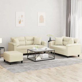 vidaXL Πολυθρόνες Σετ 3 Τεμαχίων Κρεμ Συνθετικό Δέρμα με Μαξιλάρια
