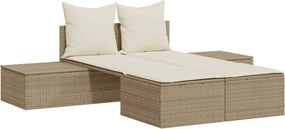 vidaXL Ξαπλώστρα Διπλή Μπεζ από Συνθετικό Ρατάν με Μαξιλάρια