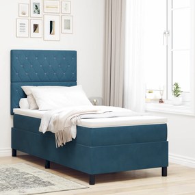 vidaXL Κρεβάτι Box Spring με στρώμα Σκούρο Μπλε 90x200 εκ. Βελούδο
