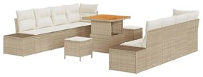 vidaXL Σετ Καναπέ Κήπου με μαξιλάρι 11 pcs Μπεζ Πολυ ράταν