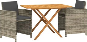 vidaXL Σετ Τραπεζαρίας Κήπου 3 Τεμαχίων Γκρι με Μαξιλάρια