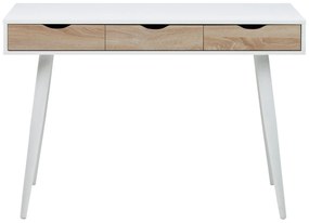 Τραπέζι γραφείου Oakland 115, Με συρτάρια, Αριθμός συρταριών: 3, 77x110x50cm, 27 kg, Άσπρο, Δρυς | Epipla1.gr