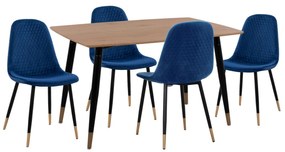 Σετ τραπεζαρίας ALIZA C11196.08 5 τμχ. από MDF TOP - Βελούδο Μπλέ & Μέταλλο Μαύρο 120x80x74 εκ.