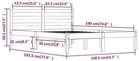 Πλαίσιο Κρεβατιού 135 x 190 εκ. Μασίφ Ξύλο Πεύκου Double - Καφέ