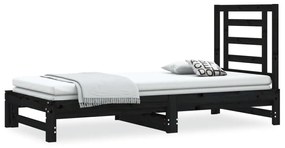 Καναπές Κρεβάτι Συρόμενος Μαύρος 2x(90x190) εκ. από Μασίφ Πεύκο - Μαύρο