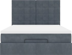 VidaXL Οθωμανικό κρεβάτι με στρώματα & LEDs Σκούρο γκρι Βελούδο